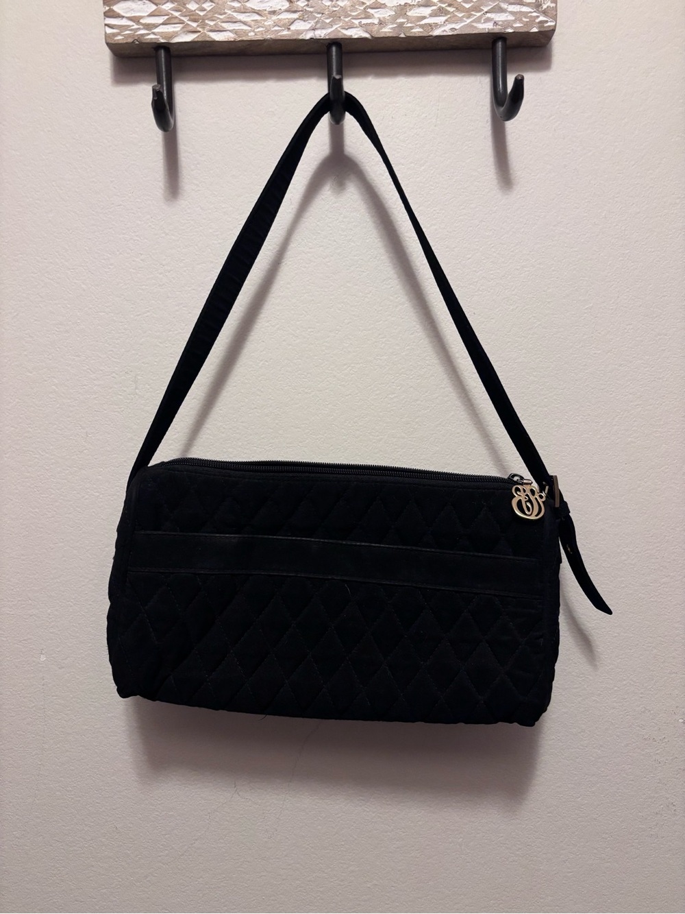 Vera Bradley Black Quilted Shoulder Bag with Gold Charm